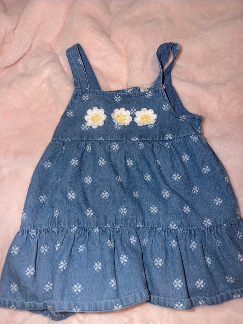 Daisy Fuentes Blue Denim-Style Sundress with Embroidered Daisies